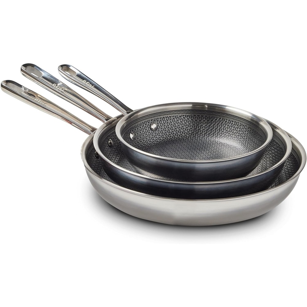 image:imageTfal HybridMesh TriPly Stainless Steel Fry Pan 1025 Inch Induction Oven Safe 500F Metal Utensil Safe Ideal For Searing Cookware Dishwasher Safe Pots and Pans Needs PreHeating SilverBlack3Piece Set