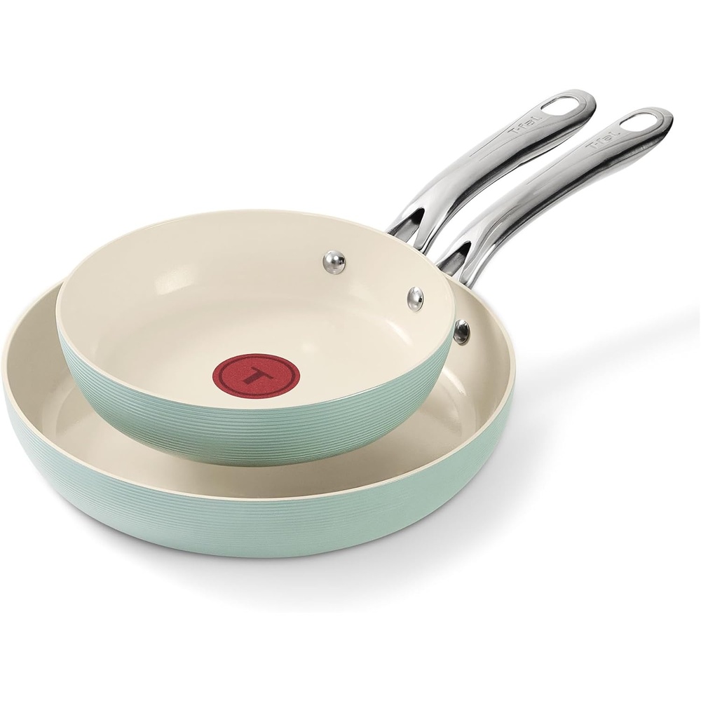 image:imageTfal Revive Ceramic Cookware Sets Pots and Pans Set Nonstick 12 pieces Ceramic Non stick Coated Frying Pan Oven Safe Up To 350F Grey GraniteMint Green
