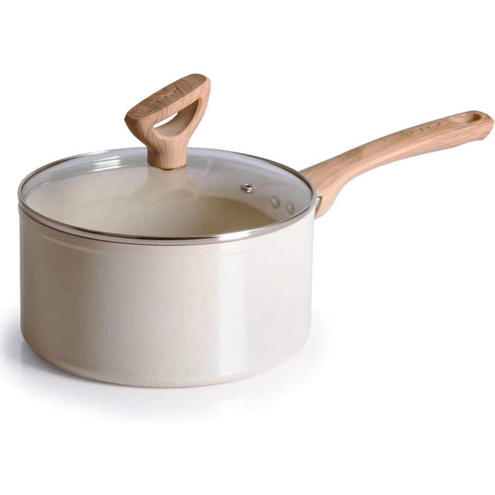 image:imageTfal Revive Ceramic Nonstick Sauce Pan with Lid 3 Qt Small Cooking Pot Oven Safe Up To 350F Saucepan Cookware Kitchen Pots and Pans Beige Granite