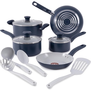 image:imageTFal Ceramic Nonstick Cookware Set Oven Safe Up to 350F 12Piece Includes Stockpot Frying Pans Utensils Ceramic Pots and Pans Set Dark Blue
