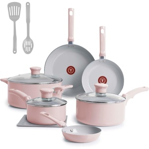 image:imageTFal Refresh Ceramic Nonstick Cookware Set 20Piece Oven Safe to 350F Stockpot Ceramic Pots and Pans Set Frying Pans Griddle Utensils Mint GreenDusty Rose