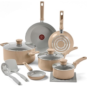 image:imageTFal Refresh Ceramic Nonstick Cookware Set 20Piece Oven Safe to 350F Stockpot Ceramic Pots and Pans Set Frying Pans Griddle Utensils Mint GreenSand Beige