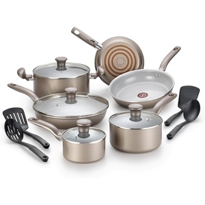 image:imageTfal Initiatives Ceramic Non Stick Cookware Set 14 Piece Oven Broiler Safe 350F Kitchen Cooking Set WFry Pans Saucepans Dutch Oven Utensils Healthy Cooking Home Pots and Pans Gold14Piece