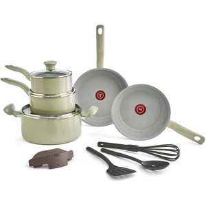 image:imageTfal Recycled Ceramic Nonstick Cookware Set 12 Piece Oven Safe 350F Pots and Pans Fry Pan Kitchen tools GreenFresh Ceramic
