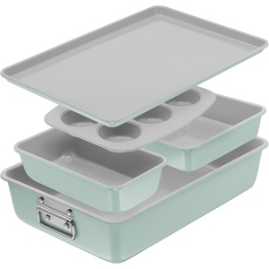 image:imageTfal Refresh Ceramic Nonstick Baking Pans Set 5 Pieces Roaster 6Cup for Muffins Loaf Square Baking Sheets Non Stick Stackable Bakeware Sets Mint Green5Piece