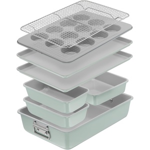 image:imageTfal Refresh Ceramic Nonstick Baking Pans Set 5 Pieces Roaster 6Cup for Muffins Loaf Square Baking Sheets Non Stick Stackable Bakeware Sets Mint Green8Piece
