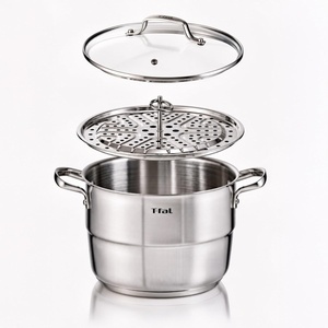 image:imageTfal Stainless Steel Pots and Pans Set 11 Piece Induction Oven Broiler Safe 500F Kitchen Cooking Set wFry Pans Saucepans Saute Pan Steamer Cookware Dishwasher Safe SilverStockpot