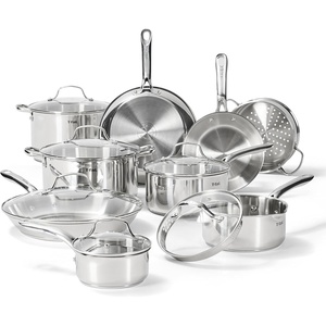 image:imageTfal Stainless Steel Pots and Pans Set 11 Piece Induction Oven Broiler Safe 500F Kitchen Cooking Set wFry Pans Saucepans Saute Pan Steamer Cookware Dishwasher Safe SilverCookware Set