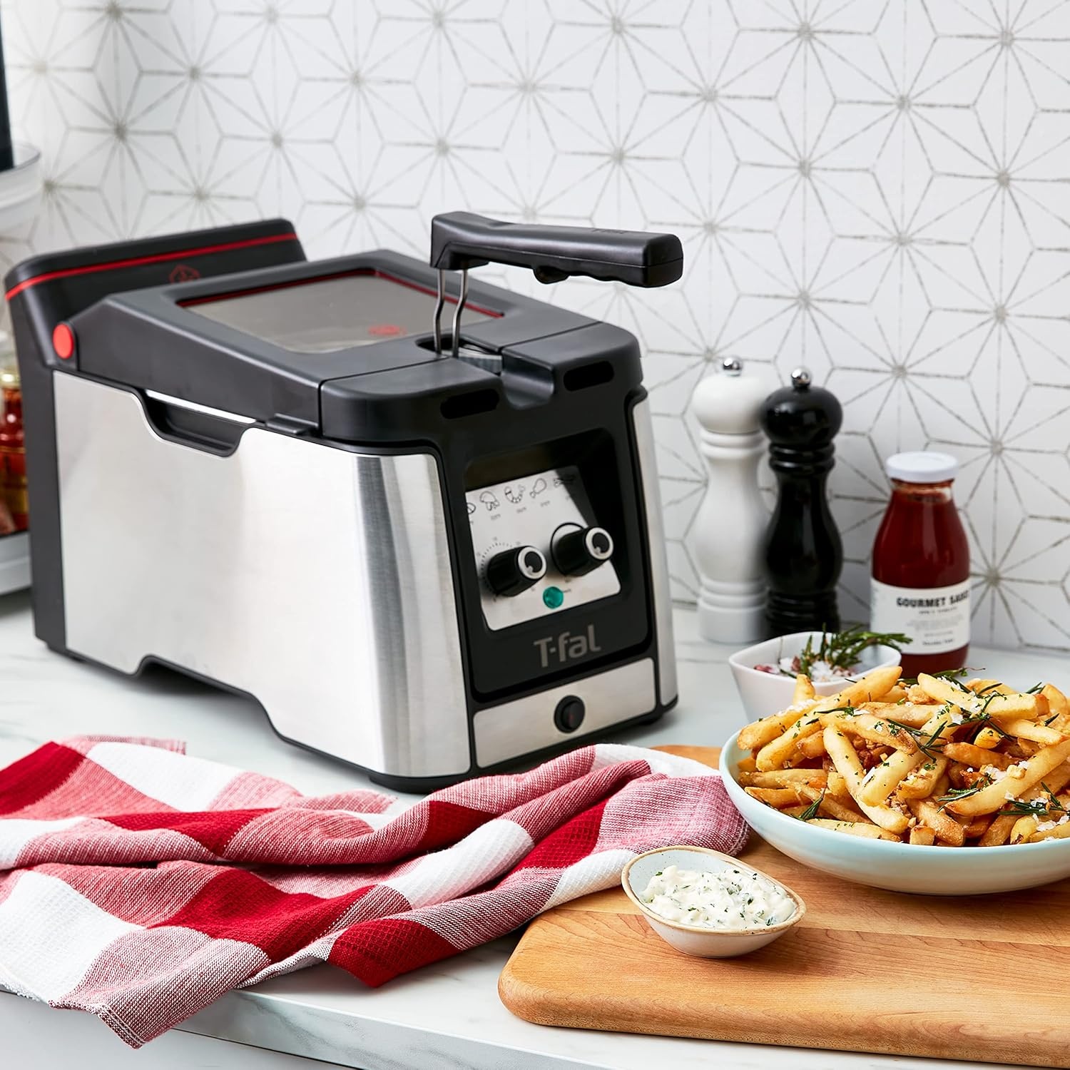 image:imageTfal Compact EZ Clean Stainless Steel Deep Fryer with Basket for Home Use 18 Liter Oil and 17 Pound Food Capacity 1200 Watts Easy Clean Temp Control Oil Filtration 18 L35 L 1800 W