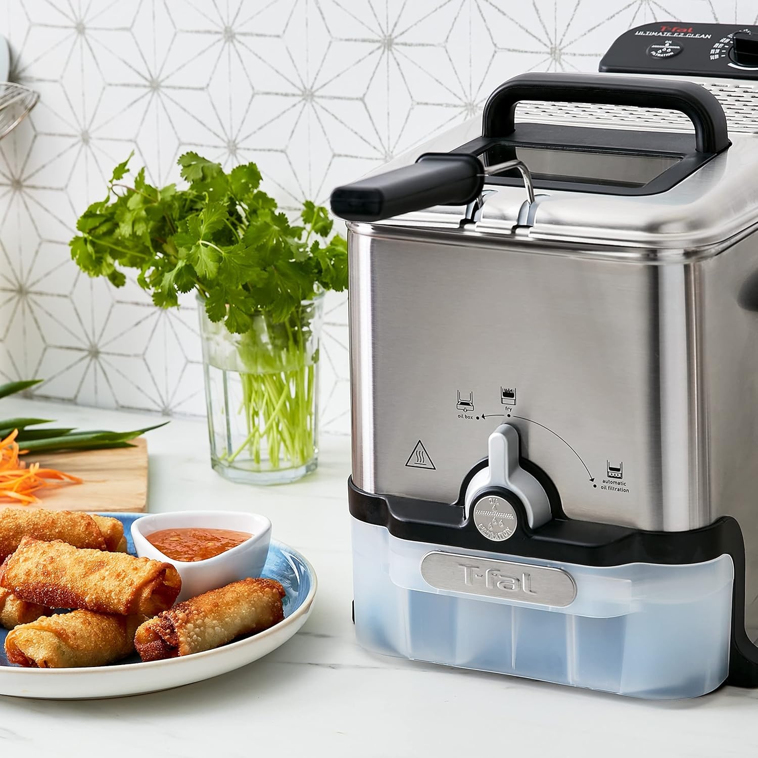 image:imageTfal Compact EZ Clean Stainless Steel Deep Fryer with Basket for Home Use 18 Liter Oil and 17 Pound Food Capacity 1200 Watts Easy Clean Temp Control Oil Filtration 18 L35 L 1700 W