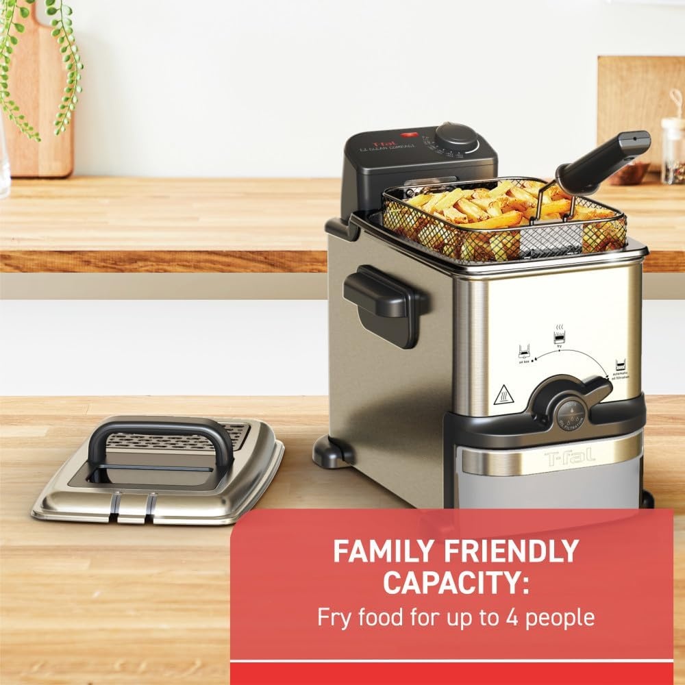 image:imageTfal Compact EZ Clean Stainless Steel Deep Fryer with Basket for Home Use 18 Liter Oil and 17 Pound Food Capacity 1200 Watts Easy Clean Temp Control Oil Filtration 18 L18 L 1200 W