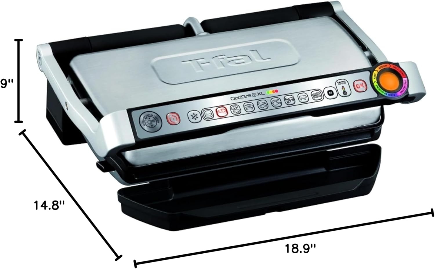 image:imageTfal Electric Grill OptiGrill 4in1 Stainless Steel 9 Automatic Cooking Modes Intelligent Grilling Rare to WellDone 1800 Watts Nonstick Removable Plates Dishwasher Safe Indoor SilverOptiGrill XL