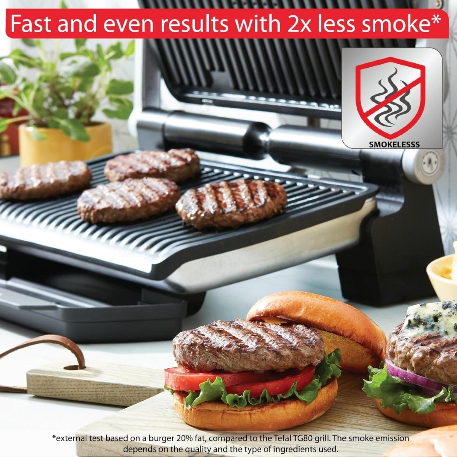 image:imageTfal Electric Grill OptiGrill 4in1 Stainless Steel 9 Automatic Cooking Modes Intelligent Grilling Rare to WellDone 1800 Watts Nonstick Removable Plates Dishwasher Safe Indoor SilverOptiGrill XL