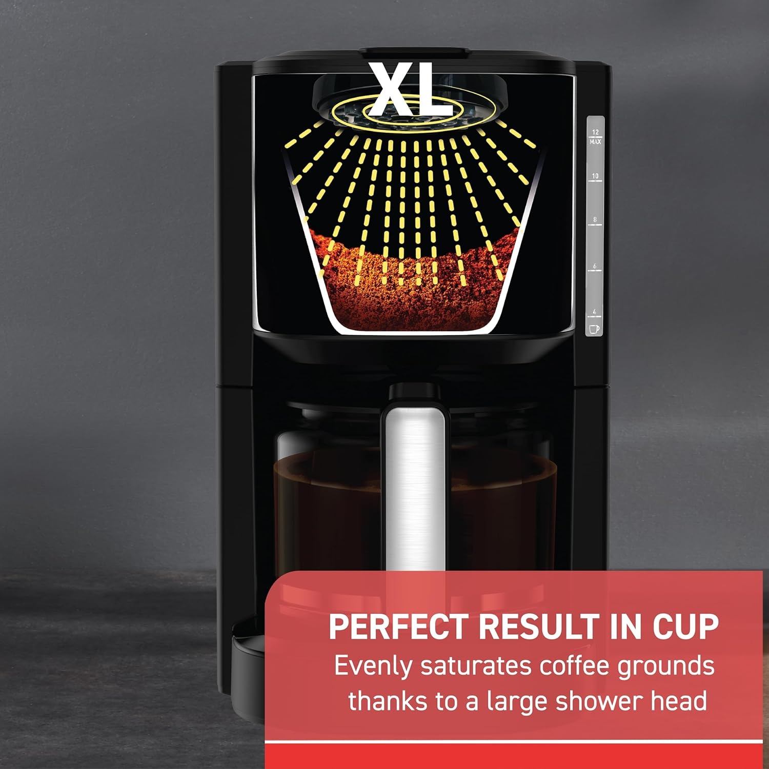 image:imageTfal Element Plastic and Stainless Steel Drip Coffee Machine 12 Cup Programmable Reusable filter Pause and Brew Glass Carafe 1000 watts Coffer Maker Filter machine Cold Brew Black