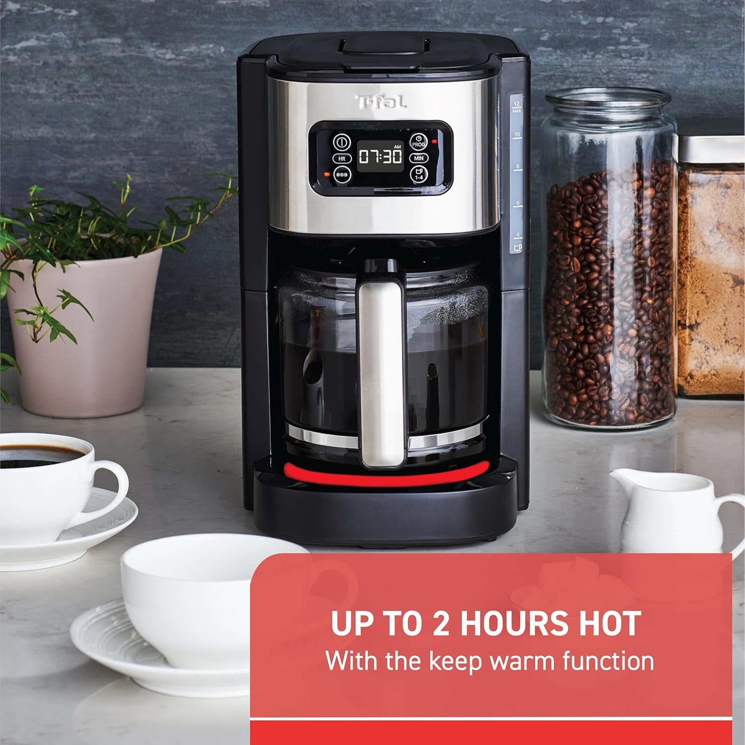 image:imageTfal Element Plastic and Stainless Steel Drip Coffee Machine 12 Cup Programmable Reusable filter Pause and Brew Glass Carafe 1000 watts Coffer Maker Filter machine Cold Brew Black