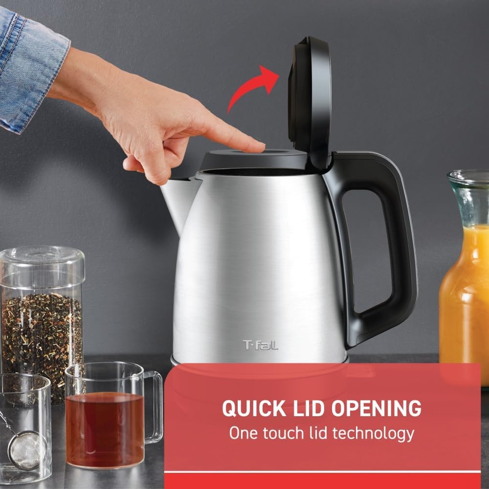 image:imageTfal Element Stainless Steel Electric Kettle 17 Liter Fast boiling 78 sec Easy to use Easy lid opening 1500 Watts Removable AntiScale Filter Precision Pouring Silver and Black