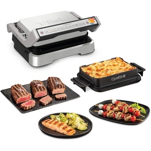 image:imageTfal Electric Grill OptiGrill 4in1 Stainless Steel 9 Automatic Cooking Modes Intelligent Grilling Rare to WellDone 1800 Watts Nonstick Removable Plates Dishwasher Safe Indoor SilverOptiGrill 4in1