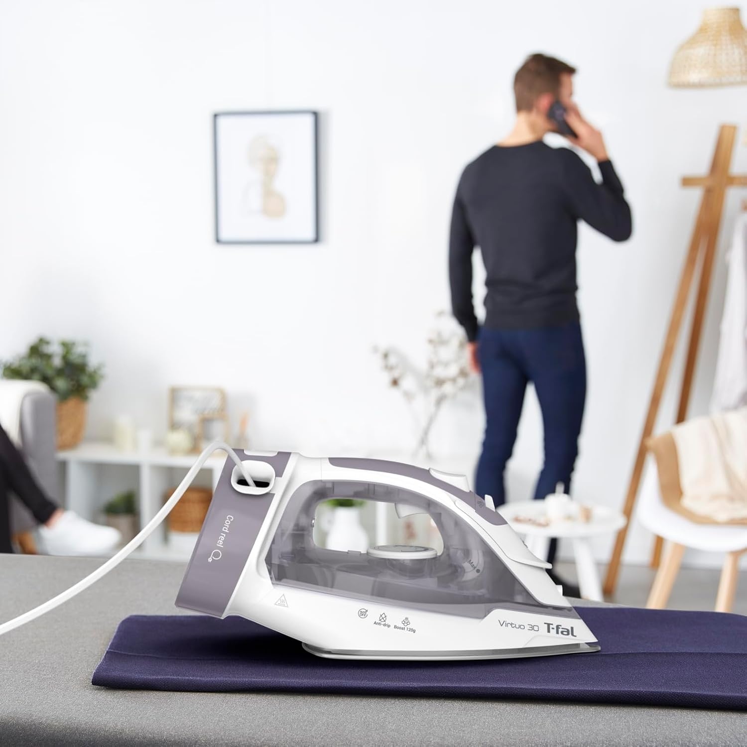 image:imageTFal Virtuo Steam Iron for Clothes with Retractable Cord Portable Iron and Steamer for Clothes Ceramic Nonstick Soleplate 1500 Watts AntiDrip AutoOff Scratch Resistant Grey528 in x 1205 in x 701 in