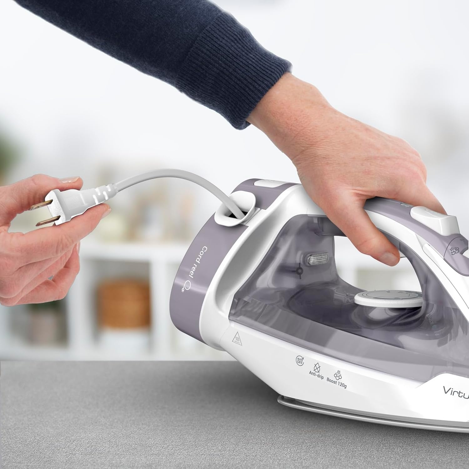image:imageTFal Virtuo Steam Iron for Clothes with Retractable Cord Portable Iron and Steamer for Clothes Ceramic Nonstick Soleplate 1500 Watts AntiDrip AutoOff Scratch Resistant Grey528 in x 1205 in x 701 in