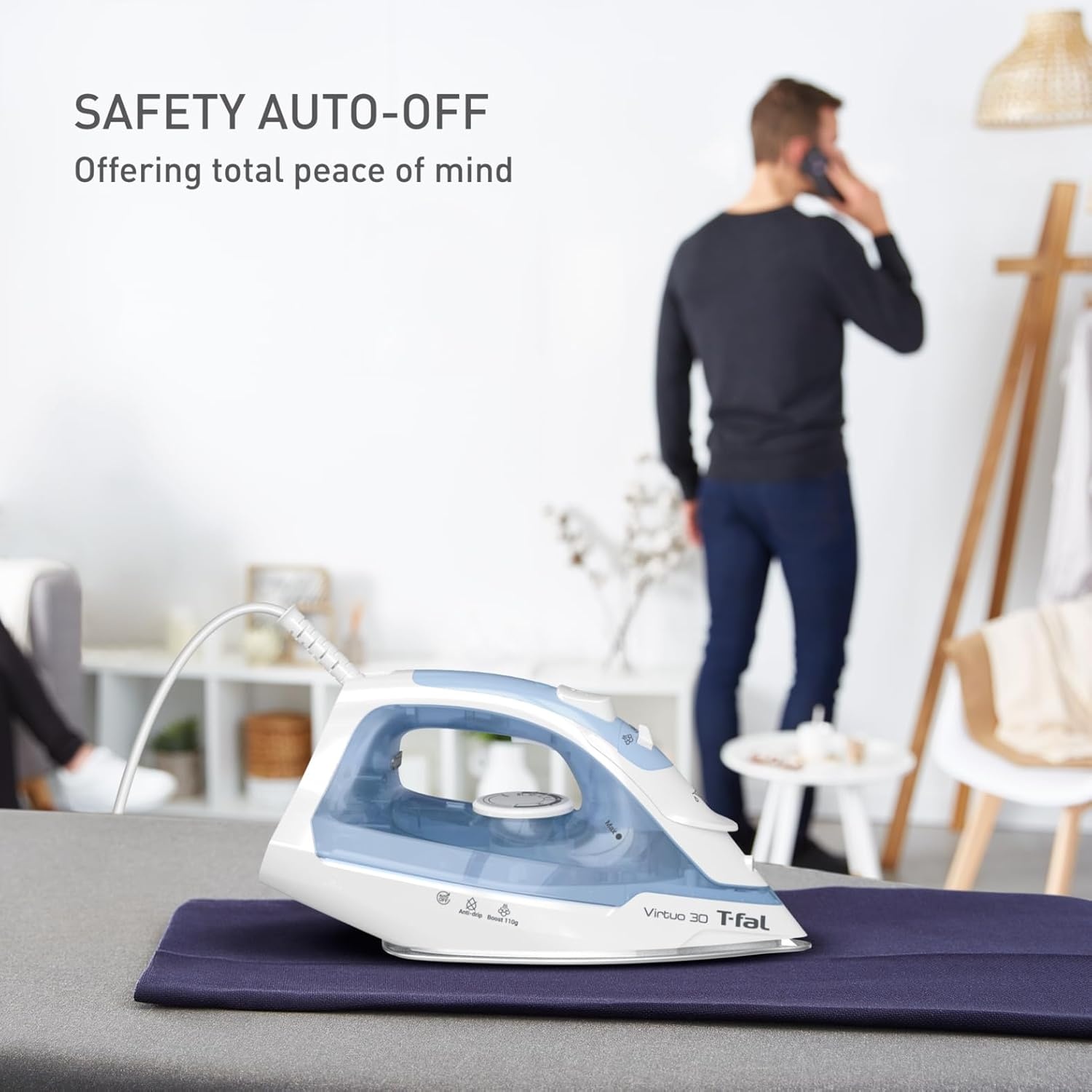 image:imageTFal Virtuo Steam Iron for Clothes with Retractable Cord Portable Iron and Steamer for Clothes Ceramic Nonstick Soleplate 1500 Watts AntiDrip AutoOff Scratch Resistant Grey512 in x 1181 in x 709 in