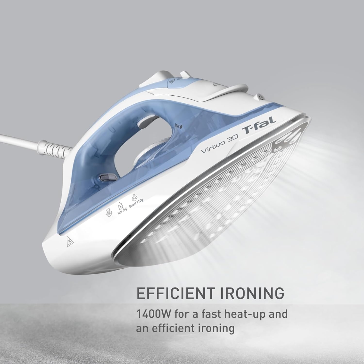 image:imageTFal Virtuo Steam Iron for Clothes with Retractable Cord Portable Iron and Steamer for Clothes Ceramic Nonstick Soleplate 1500 Watts AntiDrip AutoOff Scratch Resistant Grey512 in x 1181 in x 709 in