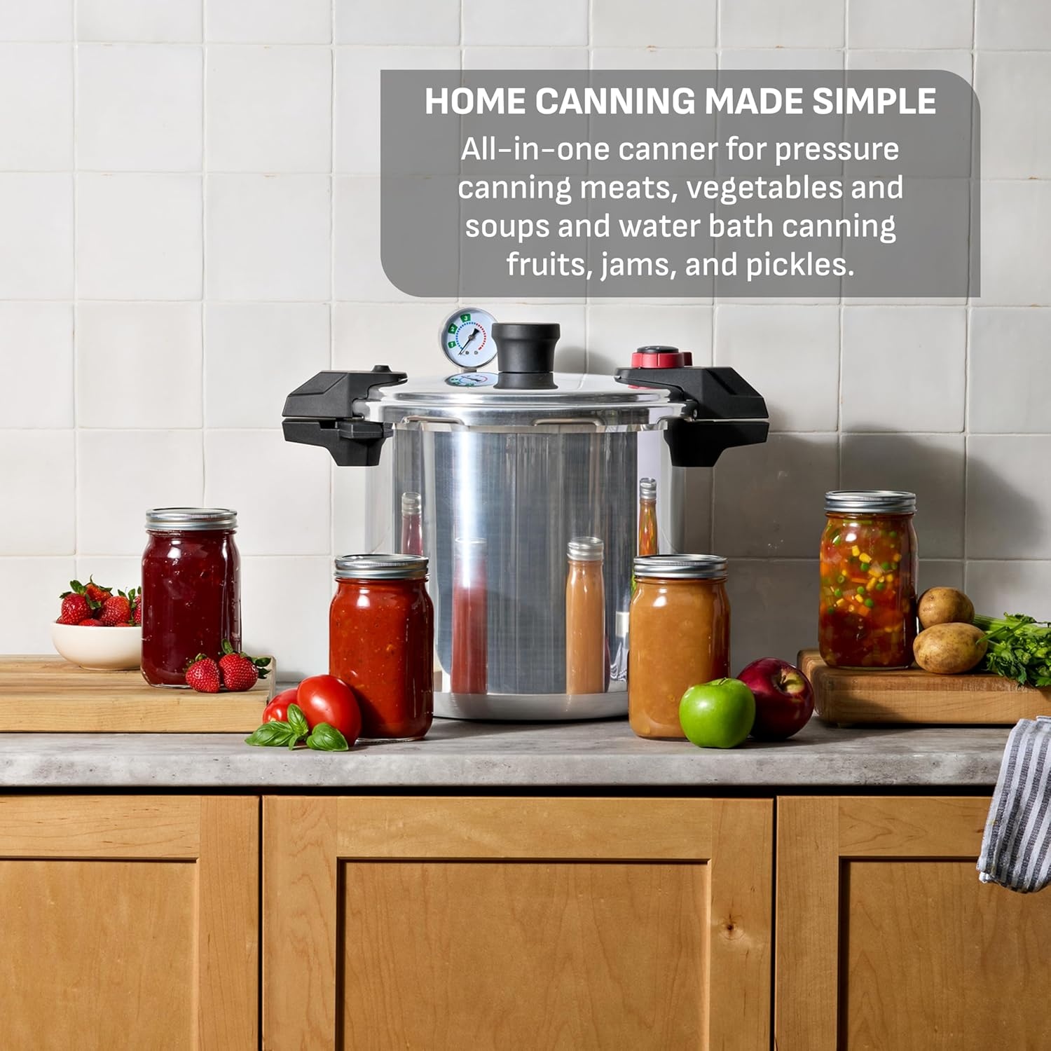 image:imageTfal 22Quart Aluminum Pressure Canner 3 PSI Settings Home Canning Includes Racks amp Canning Guide Large Capacity Pressure amp Water Bath Canning for Vegetables Meats Seafood amp Fruits SilverPressure Canner