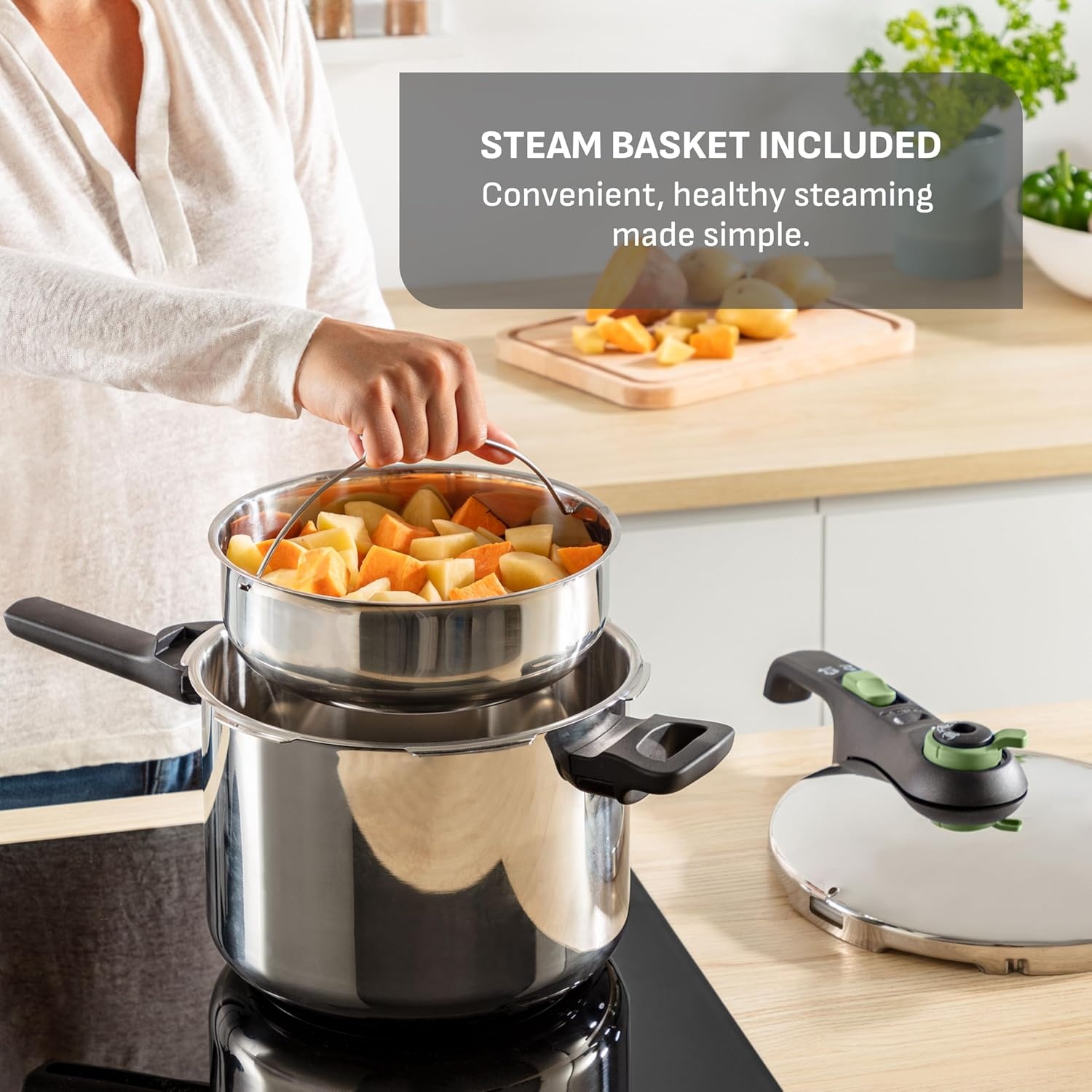 image:imageTfal 22Quart Aluminum Pressure Canner 3 PSI Settings Home Canning Includes Racks amp Canning Guide Large Capacity Pressure amp Water Bath Canning for Vegetables Meats Seafood amp Fruits SilverPressure Cooker