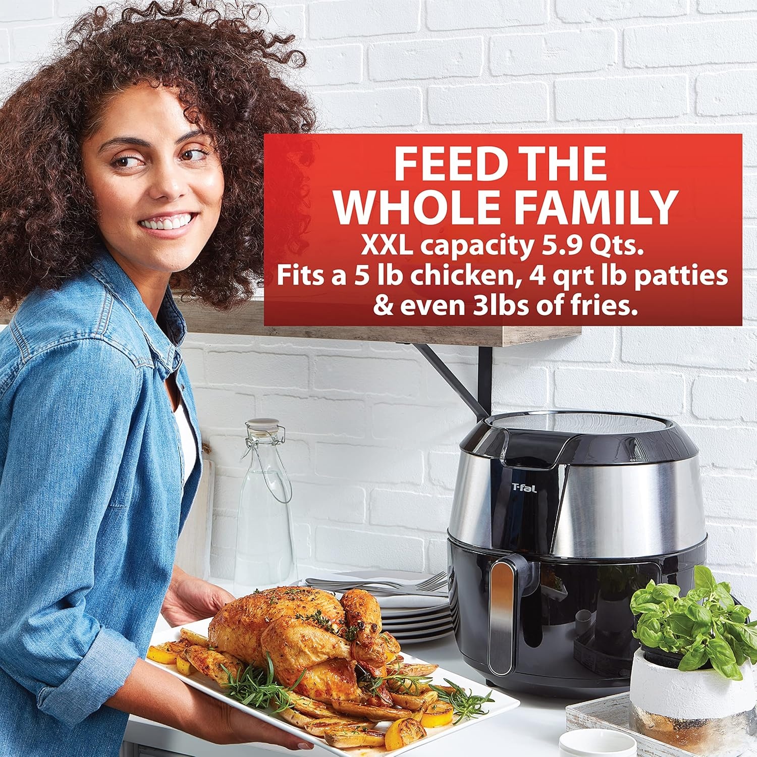 image:imageTfal Easy Fry XXL Air Fryer amp Grill Combo with OneTouch Screen 8 Preset Programs 59 quarts Black amp Stainless Steel