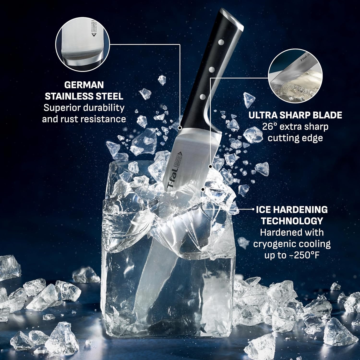 image:imageTfal Ice Force German Stainless Steel Bread Knife 8 Inch Long Lasting Sharpness High Cutting Precision Superior Durability Ultra Sharp Blades Cookware Kitchen Knife Cook Kitchen Tool Black8Piece Knife Block Set