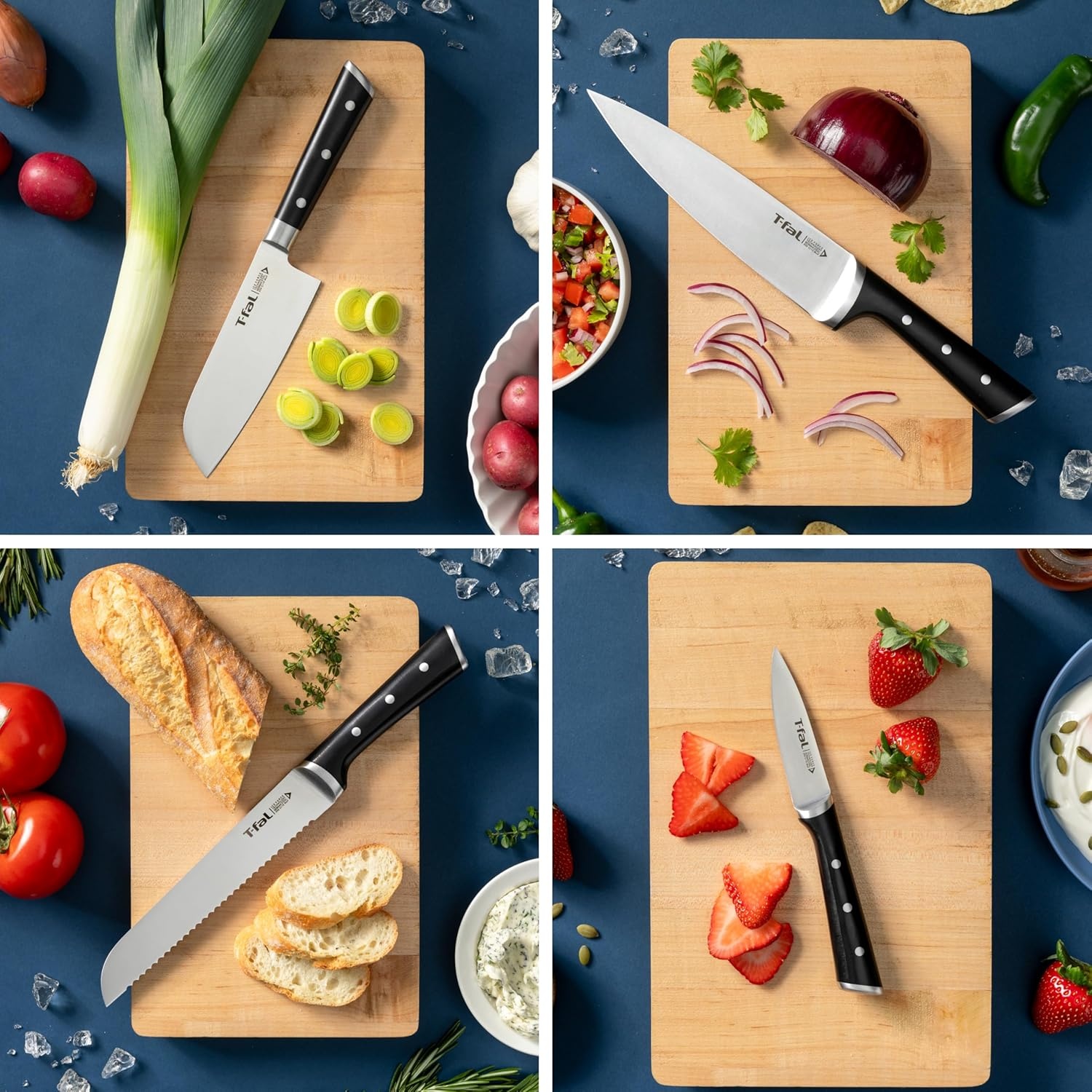 image:imageTfal Ice Force German Stainless Steel Bread Knife 8 Inch Long Lasting Sharpness High Cutting Precision Superior Durability Ultra Sharp Blades Cookware Kitchen Knife Cook Kitchen Tool Black8Piece Knife Block Set