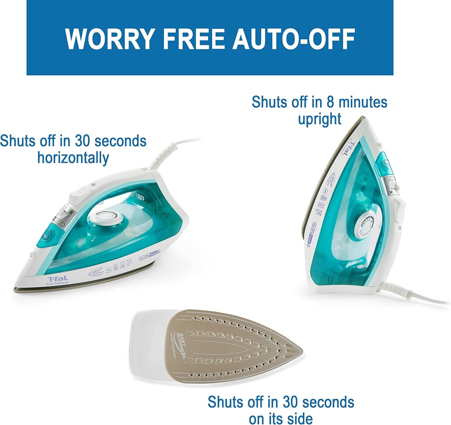 image:imageTfal Iron Ecomaster Steam Iron for Clothes Ceramic Soleplate EcoFriendly with Steam Trigger 1400 Watts AntiDrip Ironing Programmable Steaming Blue Clothes Iron FV1742U01400 Watts