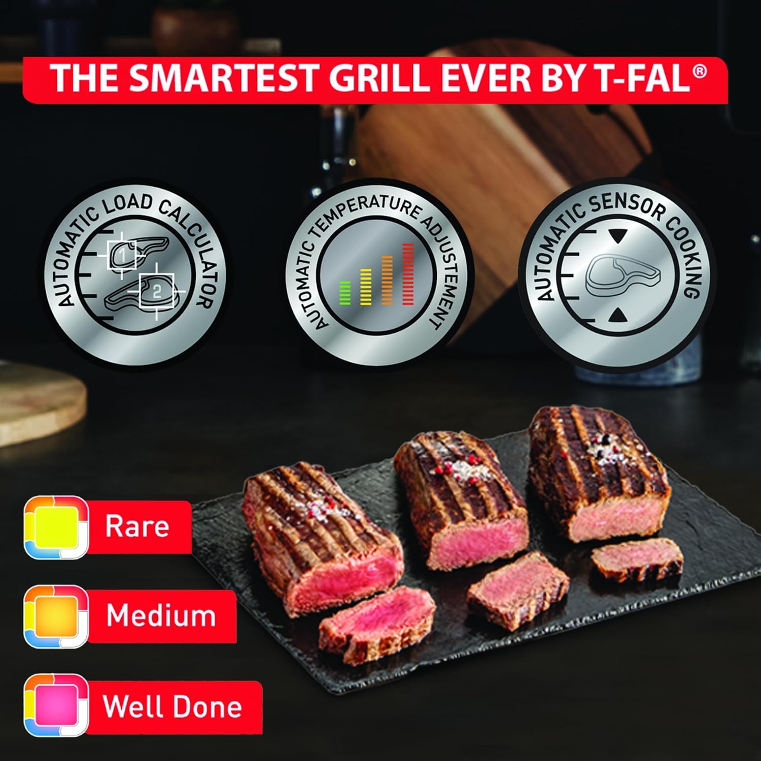 image:imageOptiGrill Stainless Steel Electric Grill With Tfal Ice Force Stainless Steel Steak Knives setUp to 4 Servings 6 Cooking Modes Plus Steak Knives