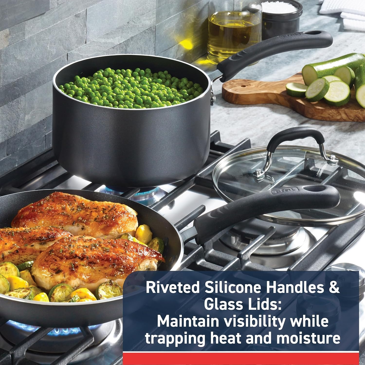 image:imageTfal 20 Piece Set of Experience Nonstick Cookware Set With Ice Force German Stainless Steel Kitchen Knife Set and Wood Block12Piece Set