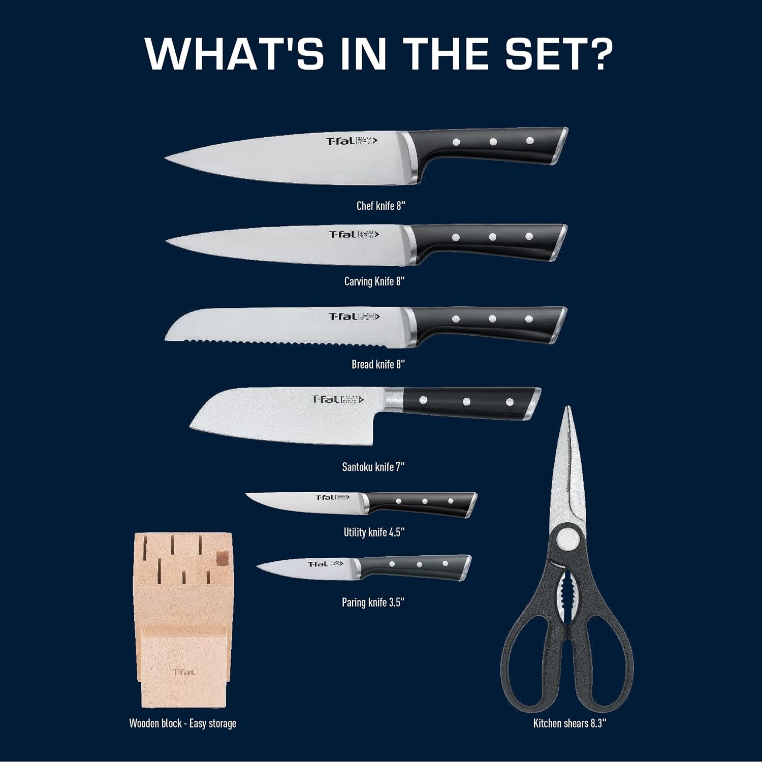 image:imageTfal 20 Piece Set of Experience Nonstick Cookware Set With Ice Force German Stainless Steel Kitchen Knife Set and Wood Block12Piece Set