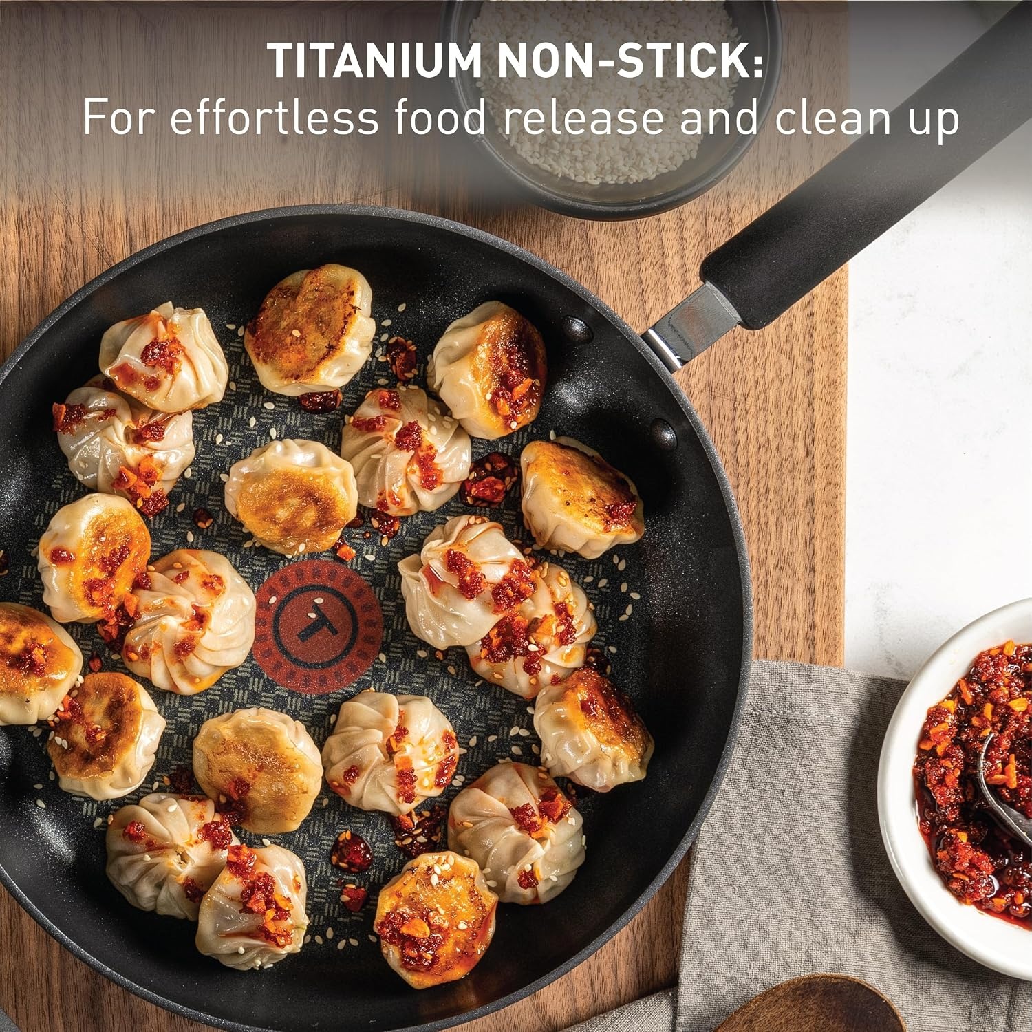 image:imageTfal 25 Piece Set Ultimate Hard Anodized Nonstick Cookware Set With Ice Force Stainless Steel Kitchen Knife Set and Wood Block