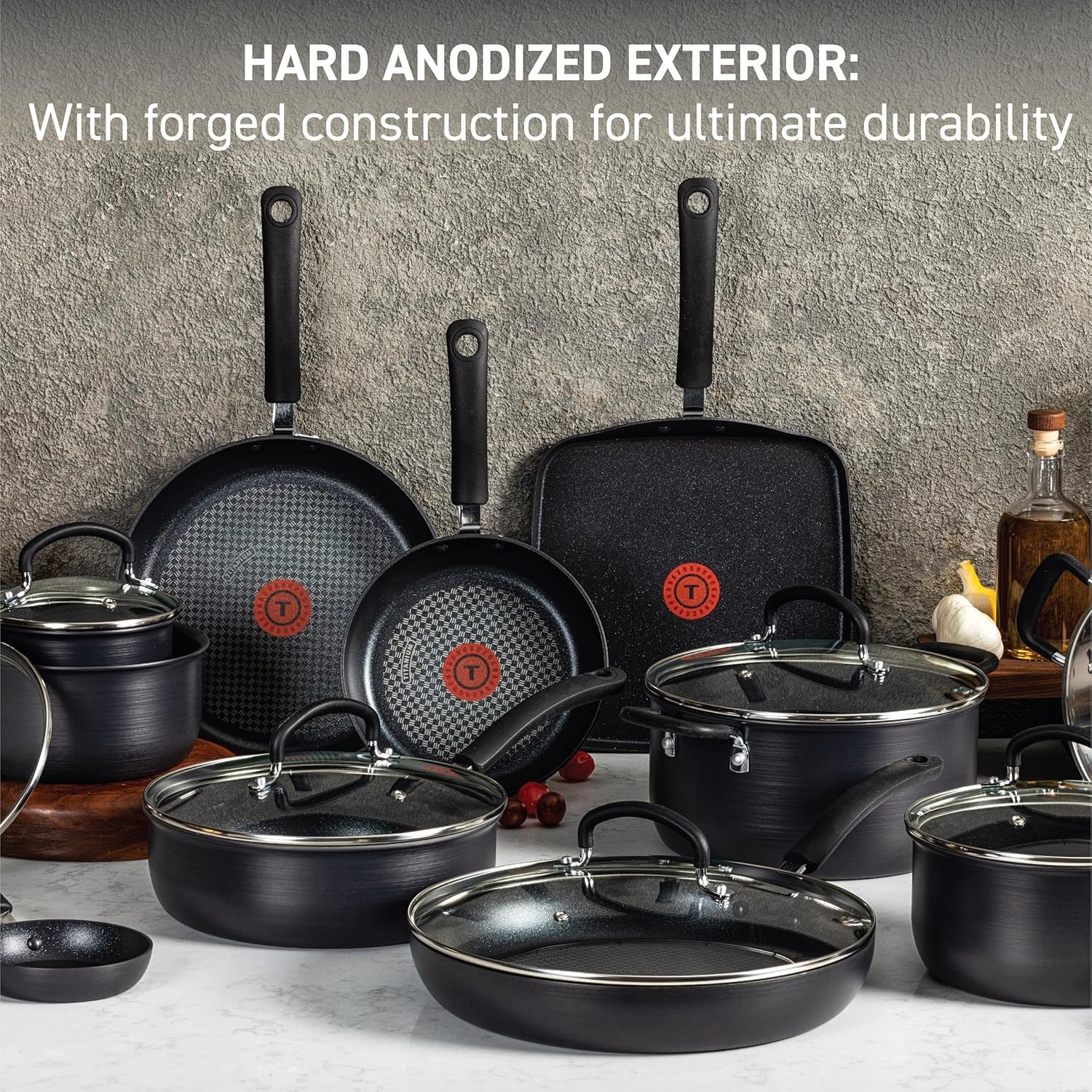 image:imageTfal 25 Piece Set Ultimate Hard Anodized Nonstick Cookware Set With Ice Force Stainless Steel Kitchen Knife Set and Wood Block