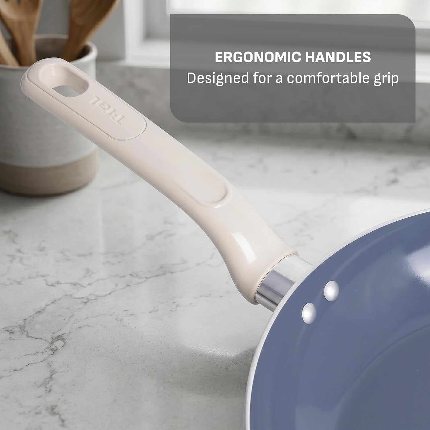 image:imageTFal Ceramic Frying Pans Nonstick 10 Inch Skillet Oven Safe to 350F Ergonomic Handle Cookware Pots and Pans Blue amp Beige