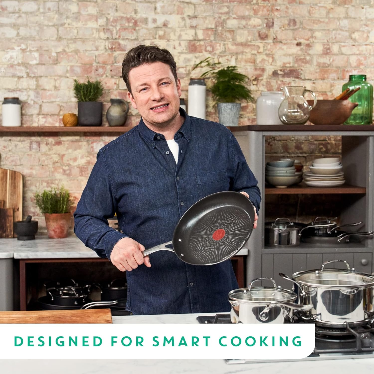 image:imageTFal x Jamie Oliver Nonstick Coated Stainless Steel Pans 95 amp 11 Induction Compatible Oven Safe up to 500F Chefs Stainless Steel Skillet Frying Pan SilverNonstick Stainless Steel