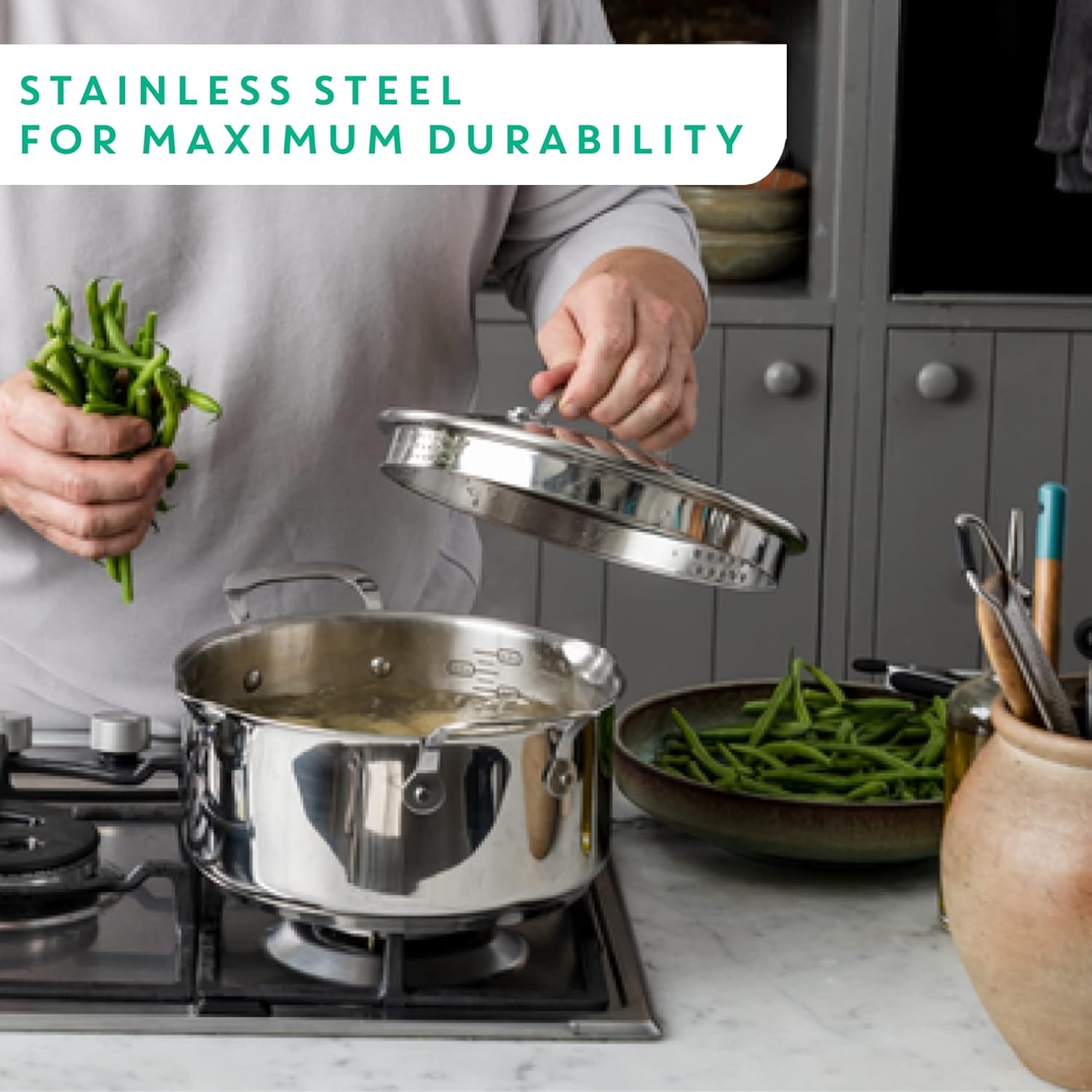 image:imageTFal x Jamie Oliver Nonstick Coated Stainless Steel Pans 95 amp 11 Induction Compatible Oven Safe up to 500F Chefs Stainless Steel Skillet Frying Pan SilverNonstick Stainless Steel