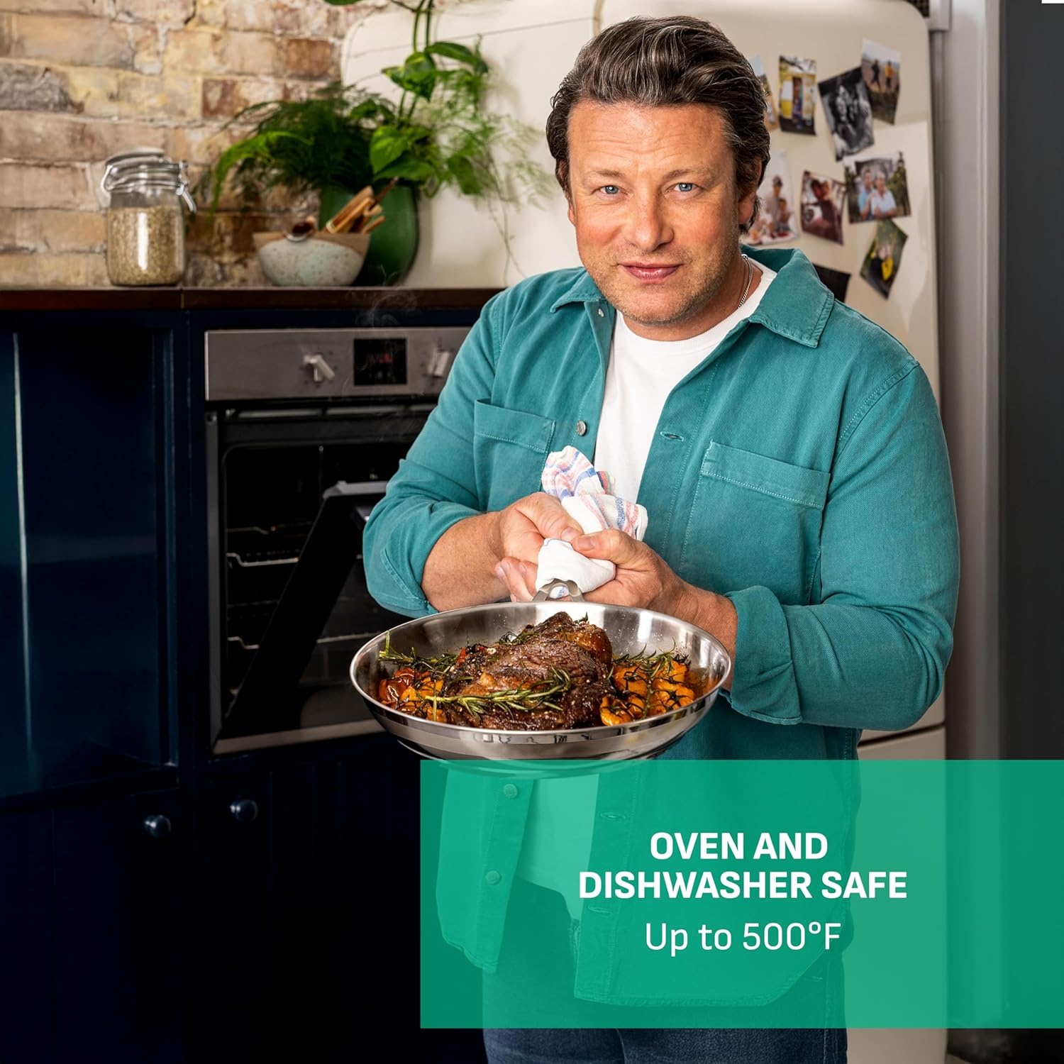 image:imageTFal x Jamie Oliver Nonstick Coated Stainless Steel Pans 95 amp 11 Induction Compatible Oven Safe up to 500F Chefs Stainless Steel Skillet Frying Pan SilverStainless Steel