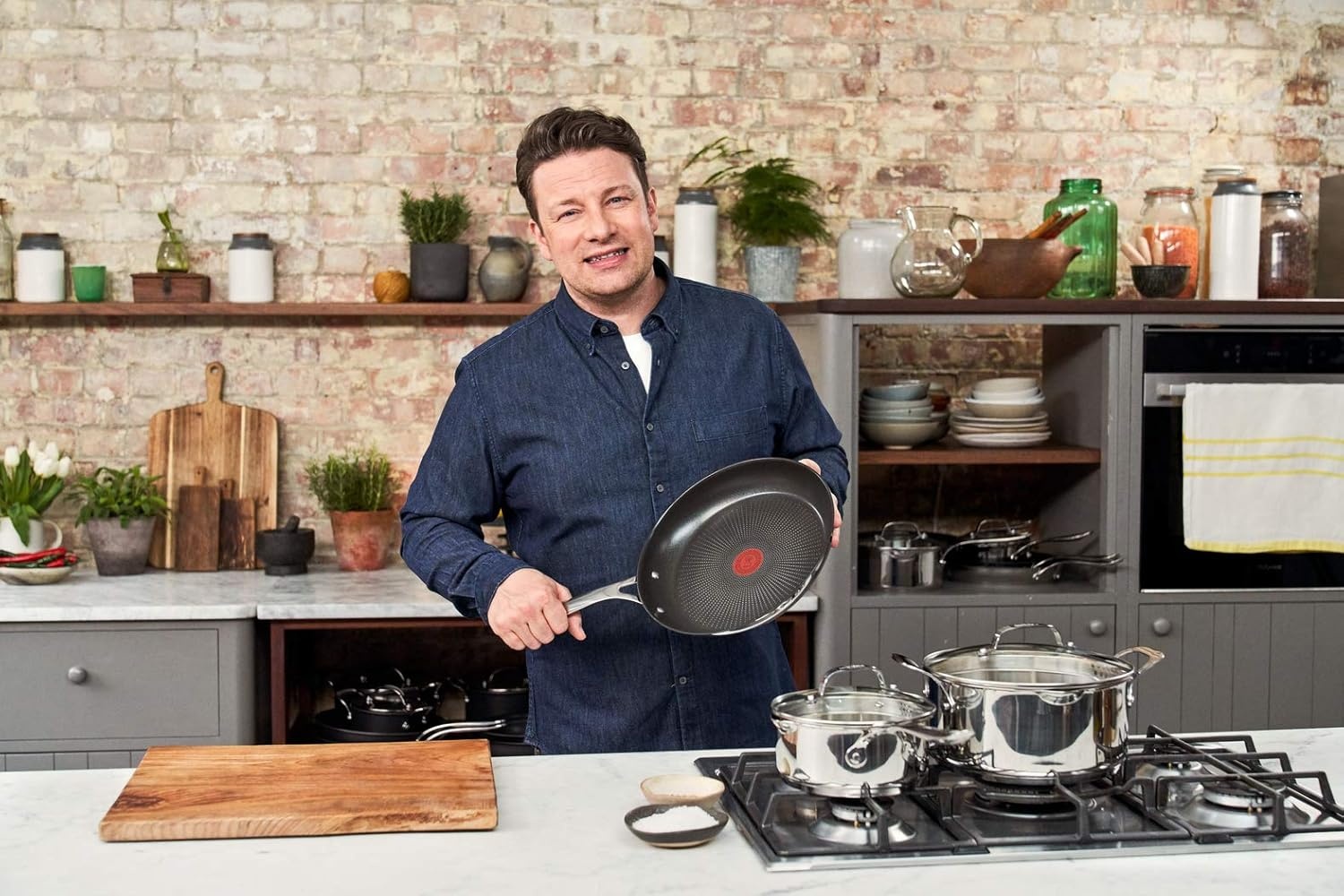 image:imageTFal x Jamie Oliver Nonstick Coated Stainless Steel Pans 95 amp 11 Induction Compatible Oven Safe up to 500F Chefs Stainless Steel Skillet Frying Pan SilverNonstick Stainless Steel