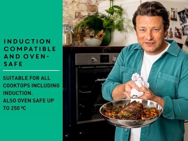 image:imageTFal x Jamie Oliver Nonstick Coated Stainless Steel Pans 95 amp 11 Induction Compatible Oven Safe up to 500F Chefs Stainless Steel Skillet Frying Pan SilverStainless Steel