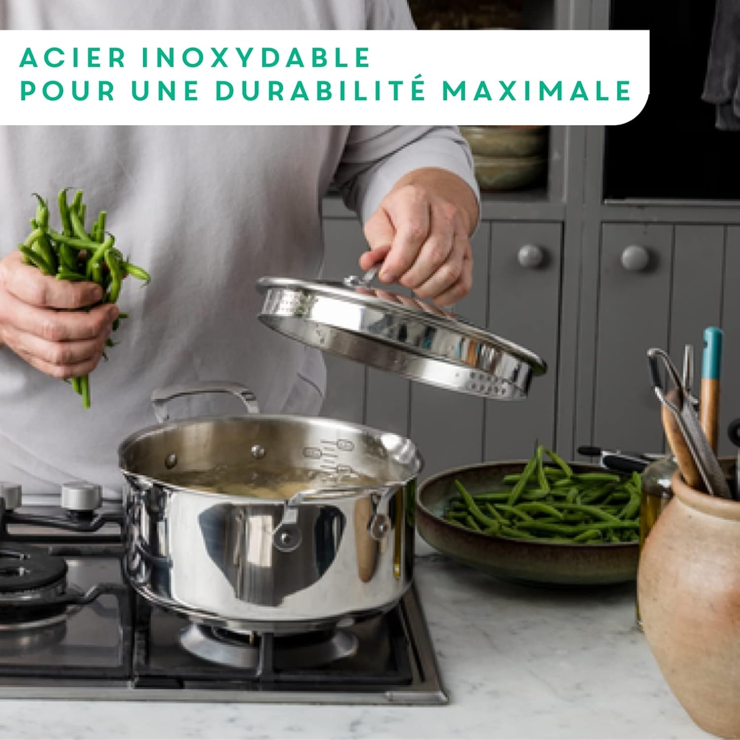 image:imageTFal x Jamie Oliver Nonstick Coated Stainless Steel Pans 95 amp 11 Induction Compatible Oven Safe up to 500F Chefs Stainless Steel Skillet Frying Pan SilverNonstick Stainless Steel