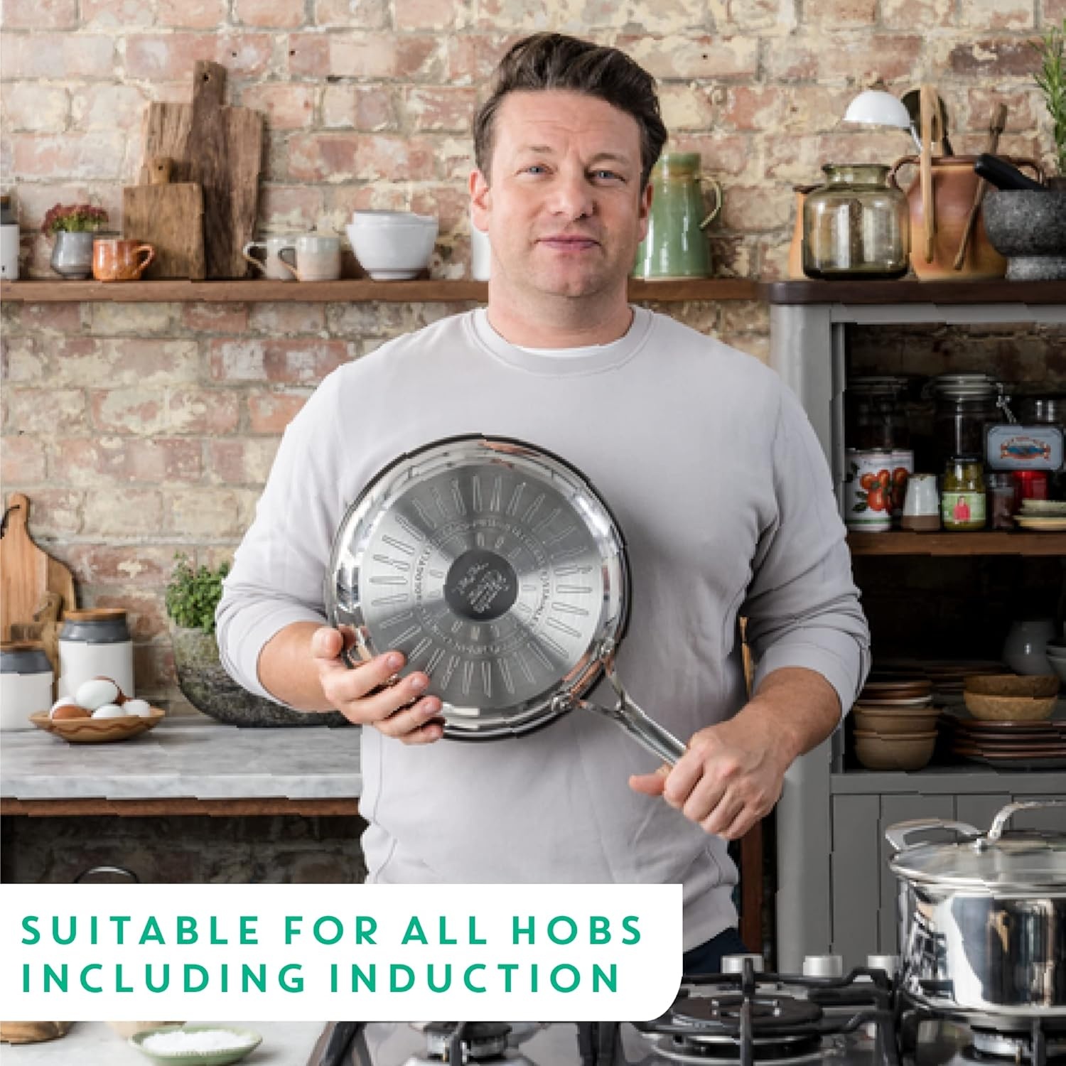 image:imageTFal x Jamie Oliver Nonstick Coated Stainless Steel Pans 95 amp 11 Induction Compatible Oven Safe up to 500F Chefs Stainless Steel Skillet Frying Pan SilverNonstick Stainless Steel