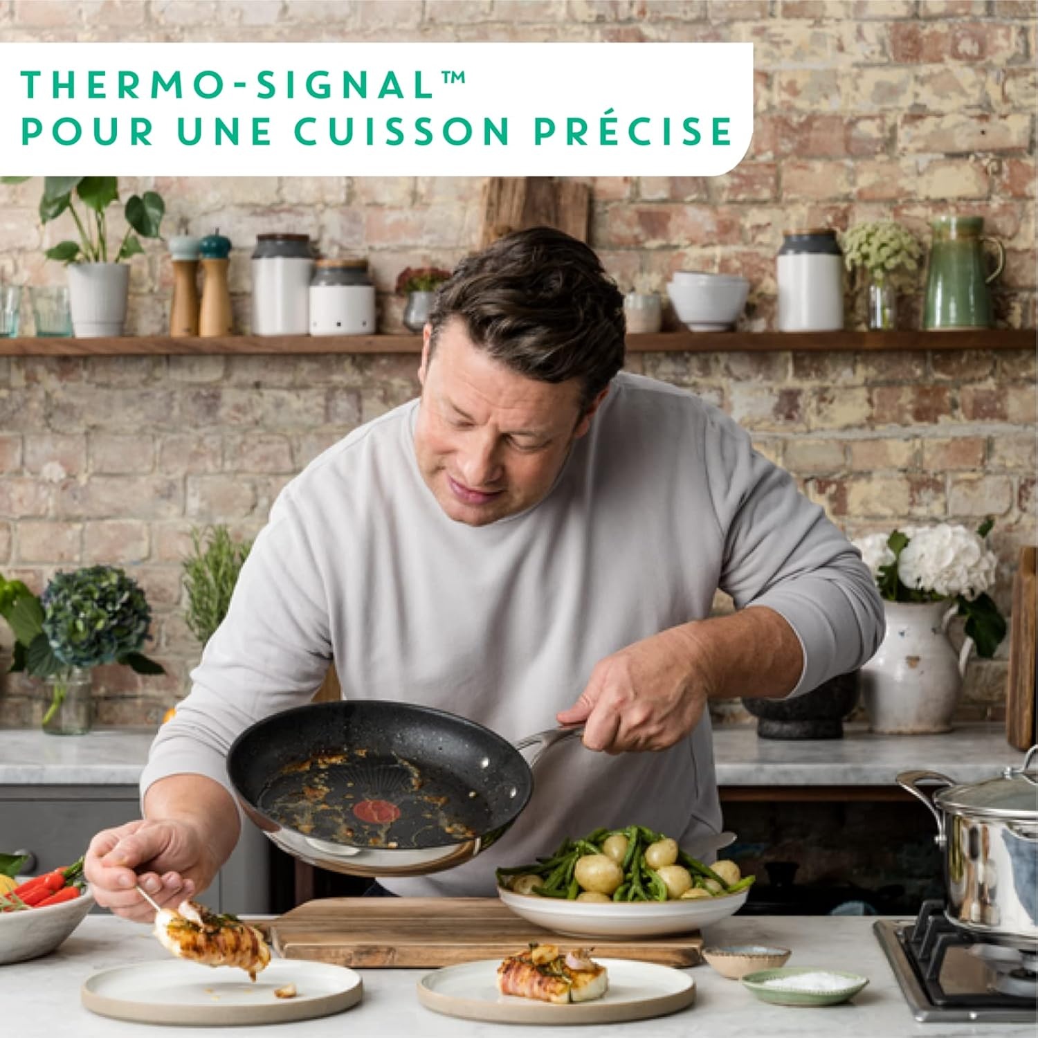 image:imageTFal x Jamie Oliver Nonstick Coated Stainless Steel Pans 95 amp 11 Induction Compatible Oven Safe up to 500F Chefs Stainless Steel Skillet Frying Pan SilverNonstick Stainless Steel