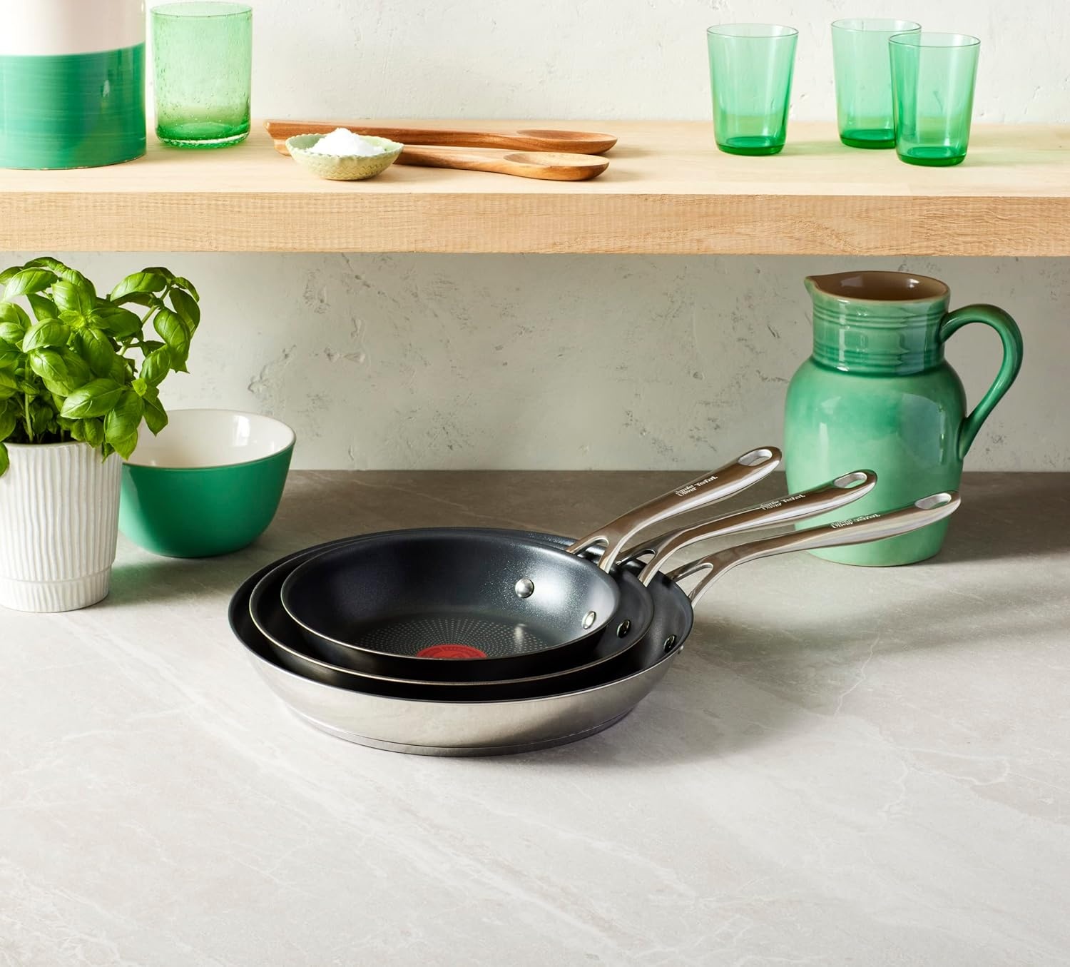 image:imageTFal x Jamie Oliver Nonstick Coated Stainless Steel Pans 95 amp 11 Induction Compatible Oven Safe up to 500F Chefs Stainless Steel Skillet Frying Pan SilverNonstick Stainless Steel