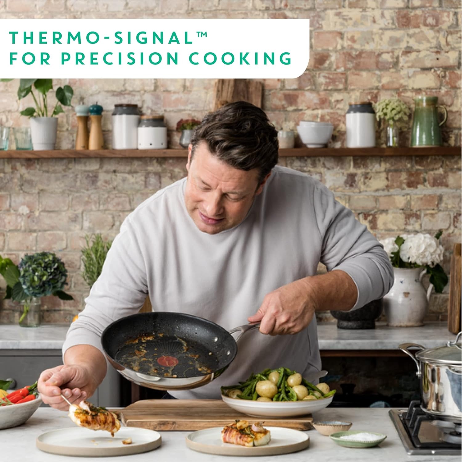 image:imageTFal x Jamie Oliver Nonstick Coated Stainless Steel Pans 95 amp 11 Induction Compatible Oven Safe up to 500F Chefs Stainless Steel Skillet Frying Pan SilverNonstick Stainless Steel