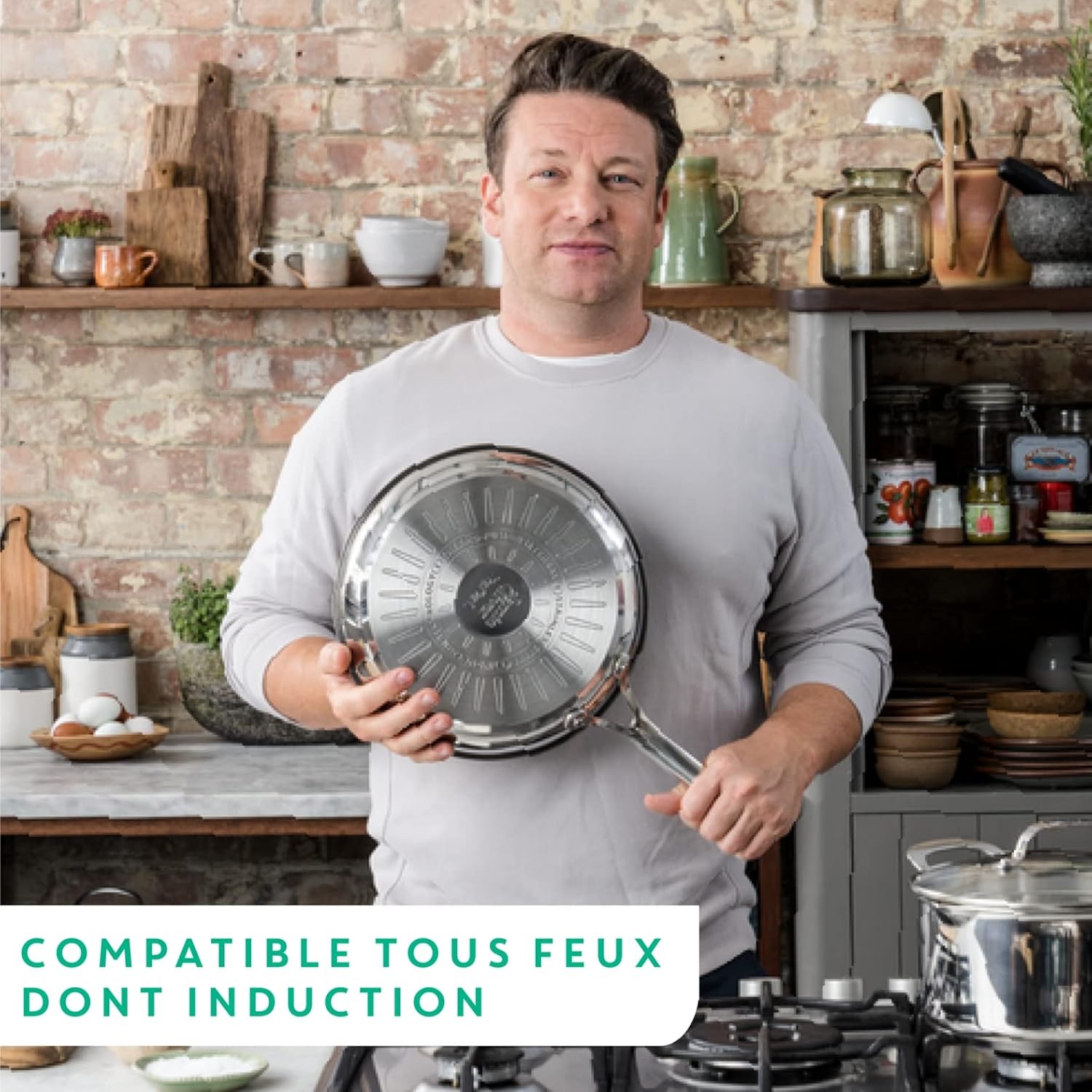 image:imageTFal x Jamie Oliver Nonstick Coated Stainless Steel Pans 95 amp 11 Induction Compatible Oven Safe up to 500F Chefs Stainless Steel Skillet Frying Pan SilverNonstick Stainless Steel