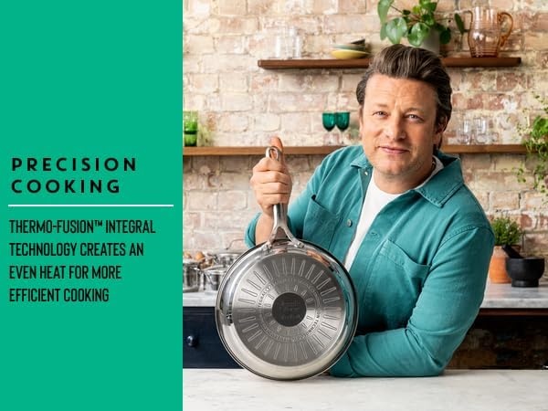 image:imageTFal x Jamie Oliver Nonstick Coated Stainless Steel Pans 95 amp 11 Induction Compatible Oven Safe up to 500F Chefs Stainless Steel Skillet Frying Pan SilverStainless Steel