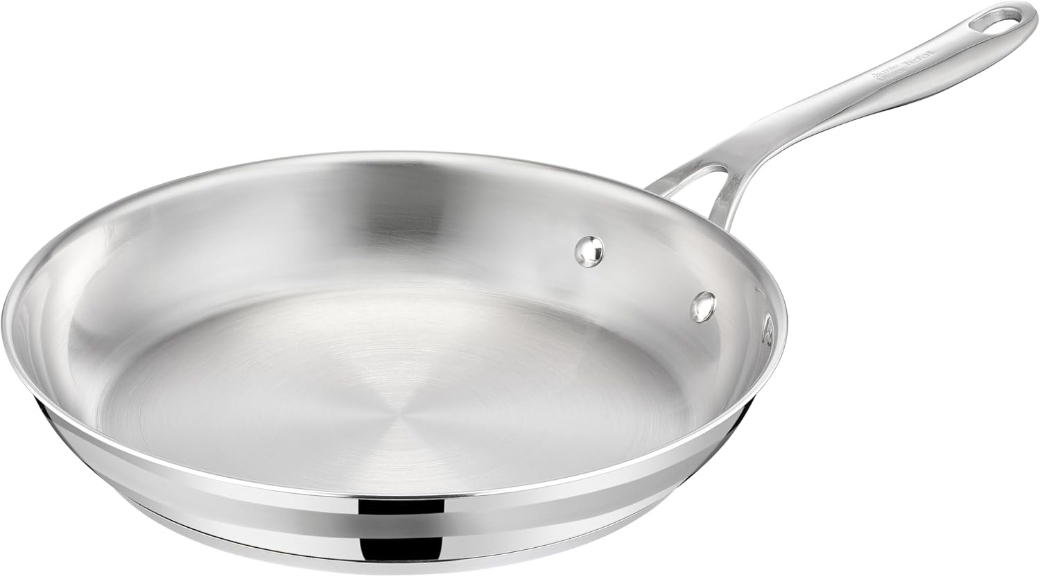 image:imageTFal x Jamie Oliver Nonstick Coated Stainless Steel Pans 95 amp 11 Induction Compatible Oven Safe up to 500F Chefs Stainless Steel Skillet Frying Pan SilverStainless Steel